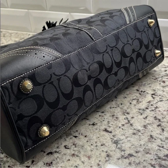 Coach Black Signature Shoulder Bag with Gold Accents